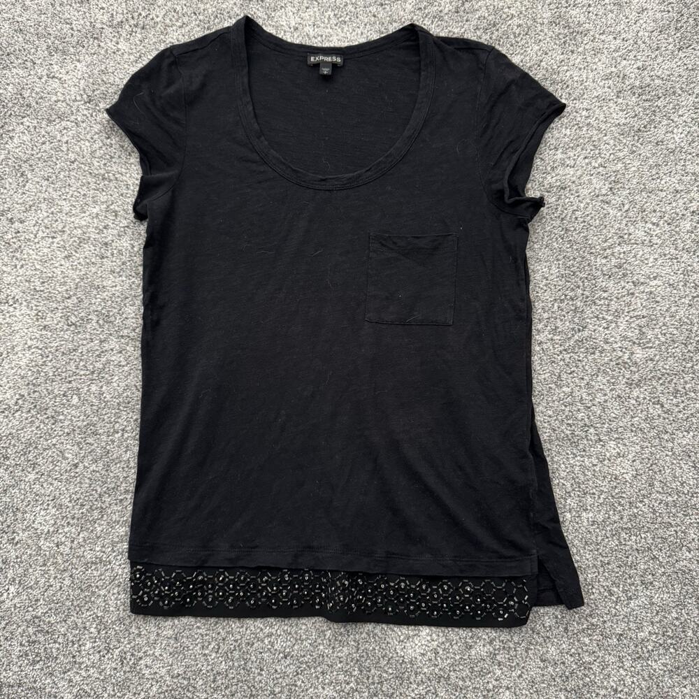 Express Top Womens Small Chic Sparkly Minimalist Edgy Beaded Embellished Glam